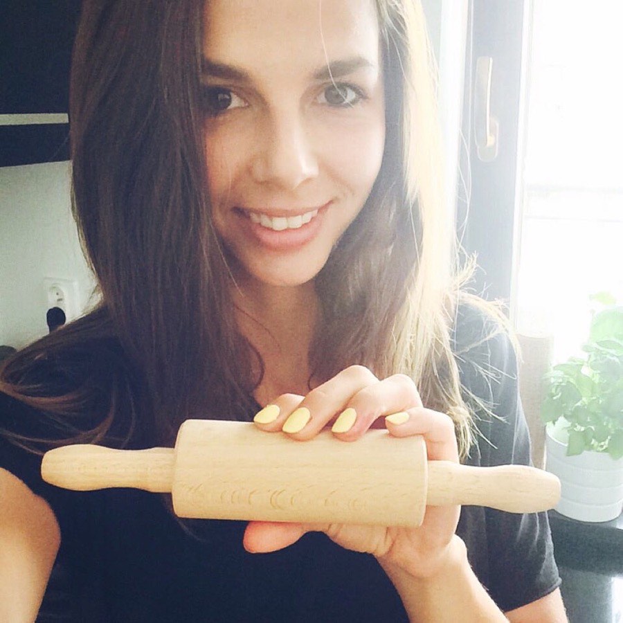 Karolina in 2015, holding one of the first small rolling pins