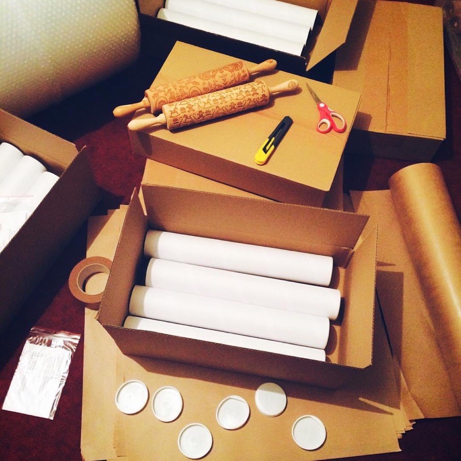 Rolling pins being packed in boxes in 2015